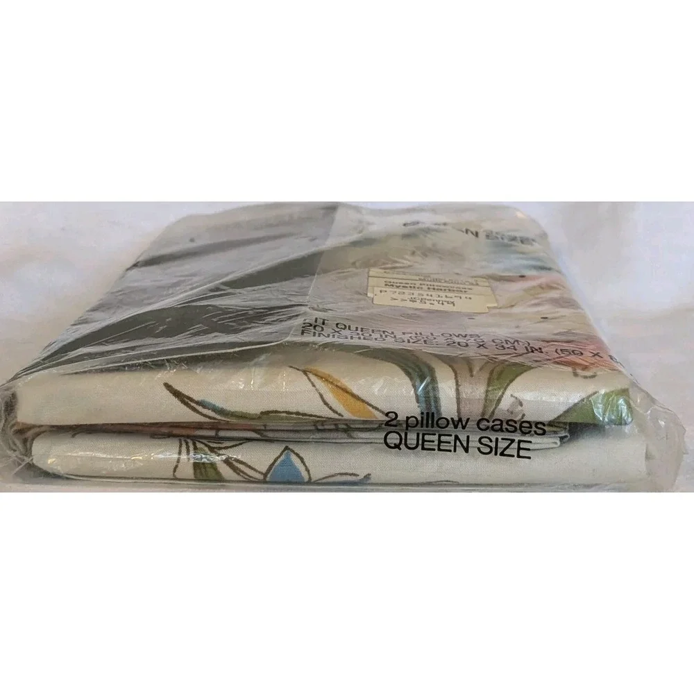 NOS Queen Pillowcases Set Of 2 Percale Floral JC Penney Mystic Harbor Linens Vtg